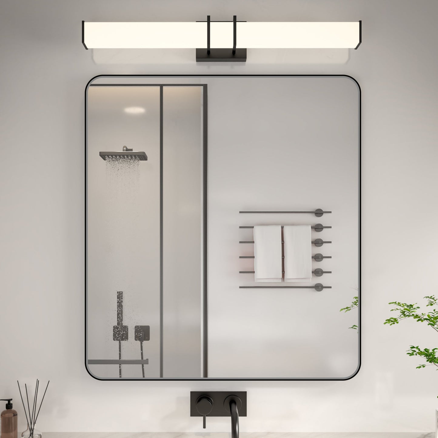 Noir 32" x 36" Vanity Mirror �C Modern, Elegant, Rectangular Wall Mirror with Tempered Glass, Shatterproof, Rust-Resistant, Matte Black Frame for Bathroom, Living Room & Hallway - ExBriteUSA