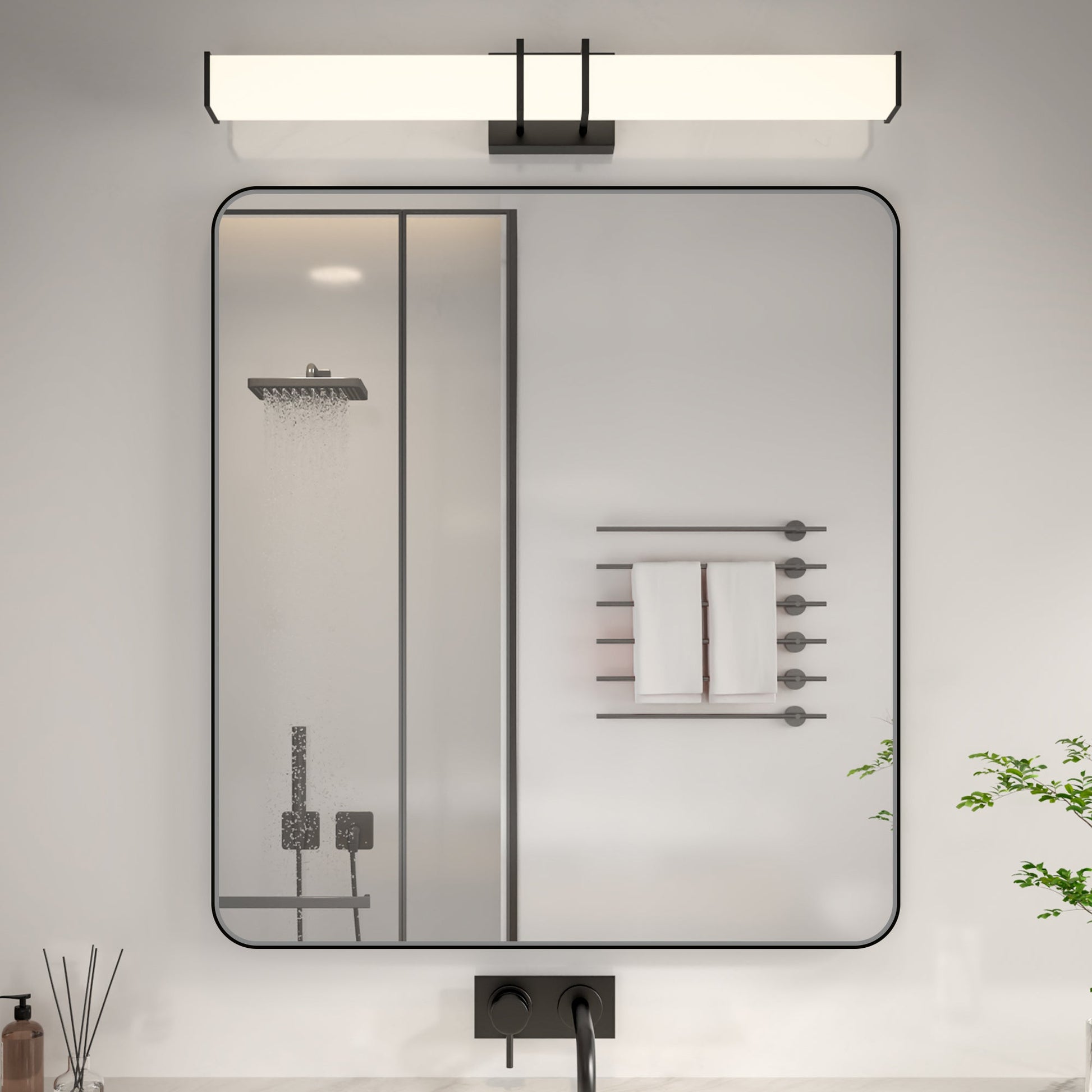 Noir 32" x 36" Vanity Mirror �C Modern, Elegant, Rectangular Wall Mirror with Tempered Glass, Shatterproof, Rust-Resistant, Matte Black Frame for Bathroom, Living Room & Hallway - ExBriteUSA