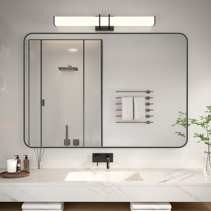Noir 55" x 36" Vanity Mirror �C Modern, Elegant, Rectangular Wall Mirror with Tempered Glass, Shatterproof, Rust-Resistant, Matte Black Frame for Bathroom, Living Room & Hallway - ExBriteUSA