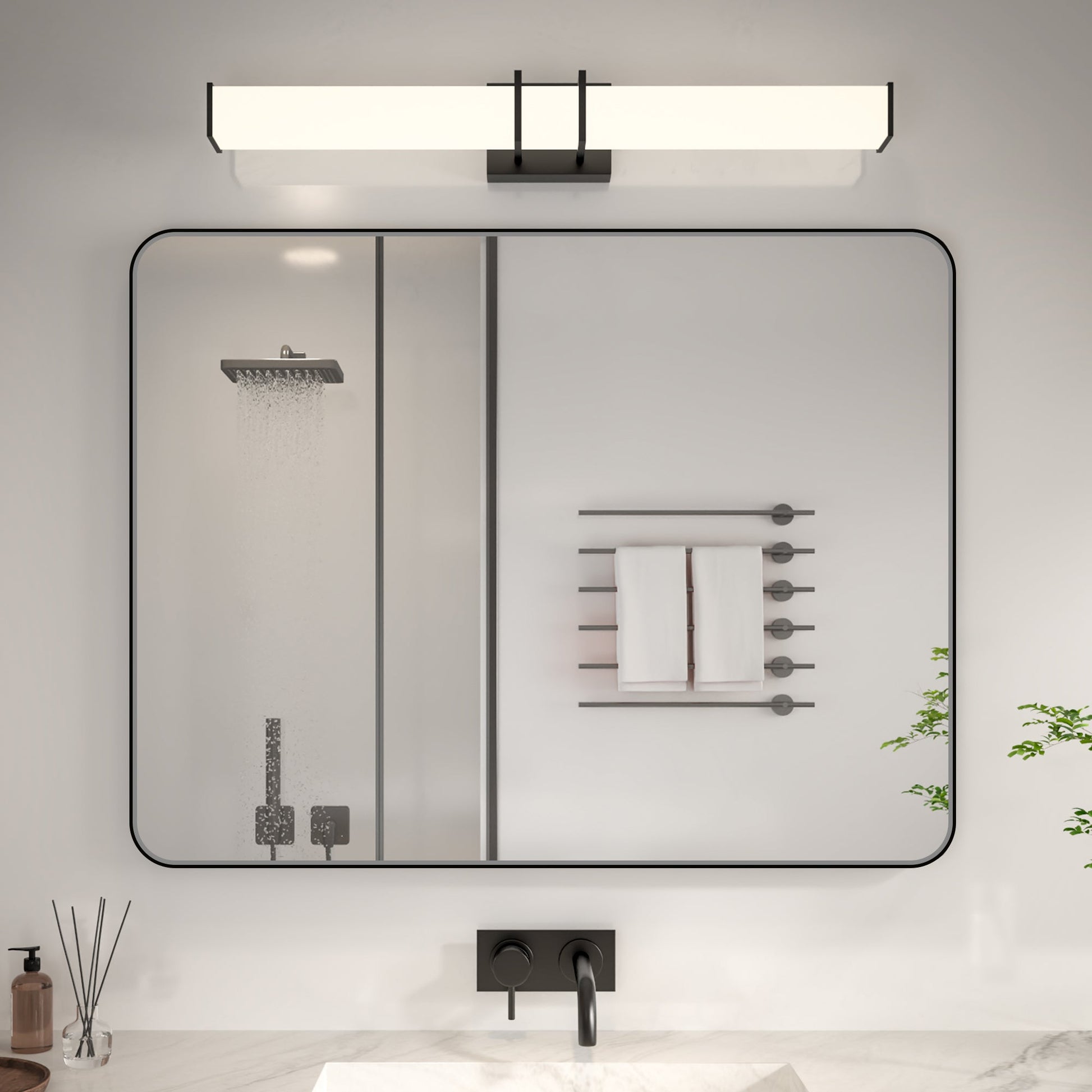Noir 40" x 30" Vanity Mirror �C Modern, Elegant, Rectangular Wall Mirror with Tempered Glass, Shatterproof, Rust-Resistant, Matte Black Frame for Bathroom, Living Room & Hallway - ExBriteUSA