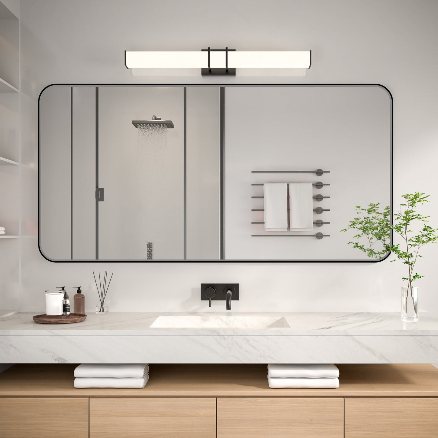 Noir 60" x 30" Vanity Mirror �C Modern, Elegant, Rectangular Wall Mirror with Tempered Glass, Shatterproof, Rust-Resistant, Matte Black Frame for Bathroom, Living Room & Hallway - ExBriteUSA
