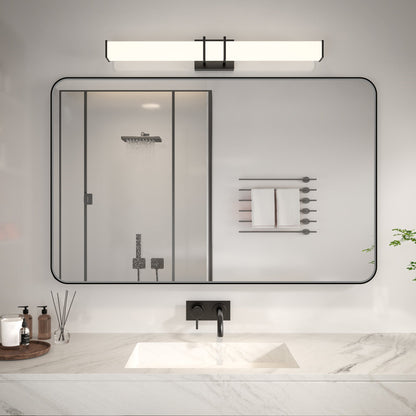 Noir 48" x 30" Vanity Mirror �C Modern, Elegant, Rectangular Wall Mirror with Tempered Glass, Shatterproof, Rust-Resistant, Matte Black Frame for Bathroom, Living Room & Hallway - ExBriteUSA
