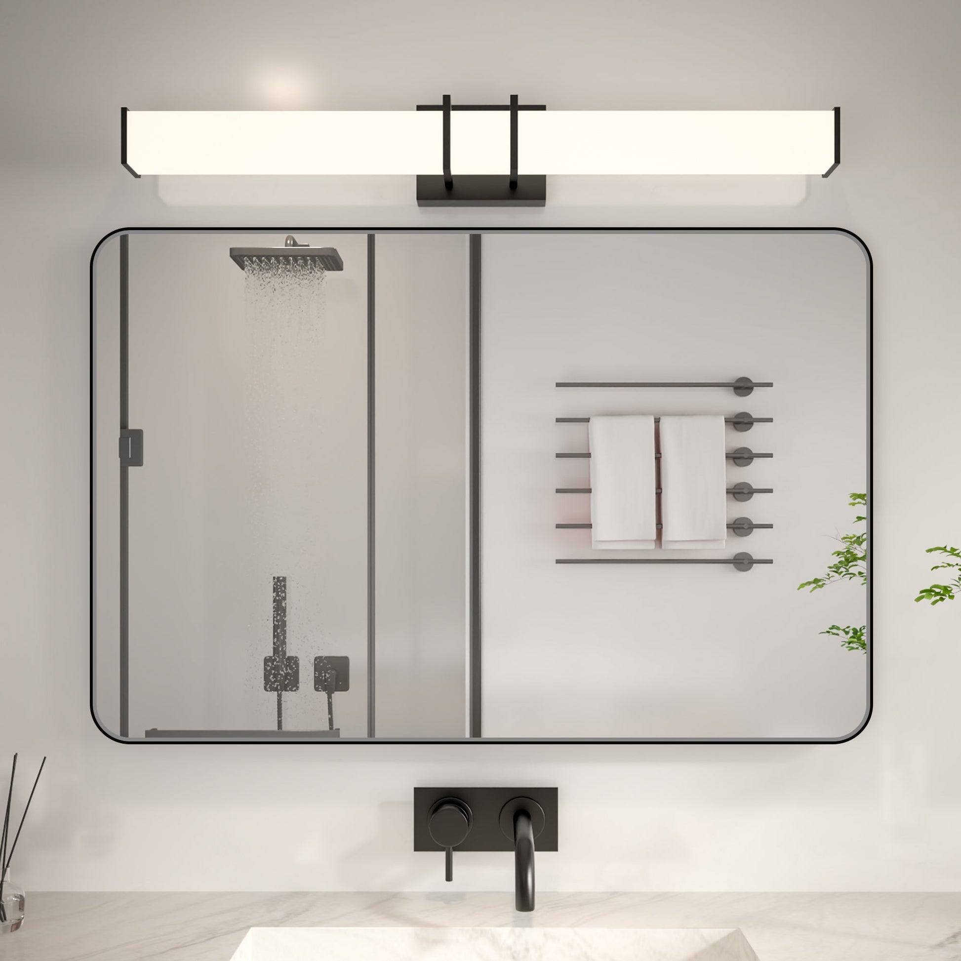 Noir 24" x 36" Vanity Mirror �C Modern, Elegant, Rectangular Wall Mirror with Tempered Glass, Shatterproof, Rust-Resistant, Matte Black Frame for Bathroom, Living Room & Hallway - ExBriteUSA