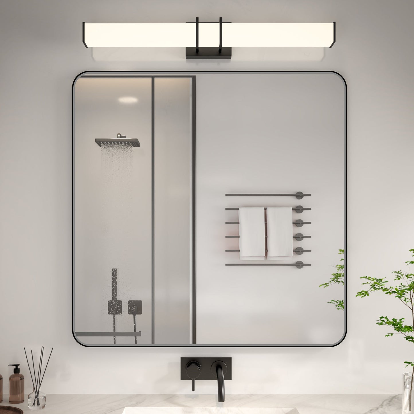 Noir 36" x 36" Vanity Mirror �C Modern, Elegant, Rectangular Wall Mirror with Tempered Glass, Shatterproof, Rust-Resistant, Matte Black Frame for Bathroom, Living Room & Hallway - ExBriteUSA