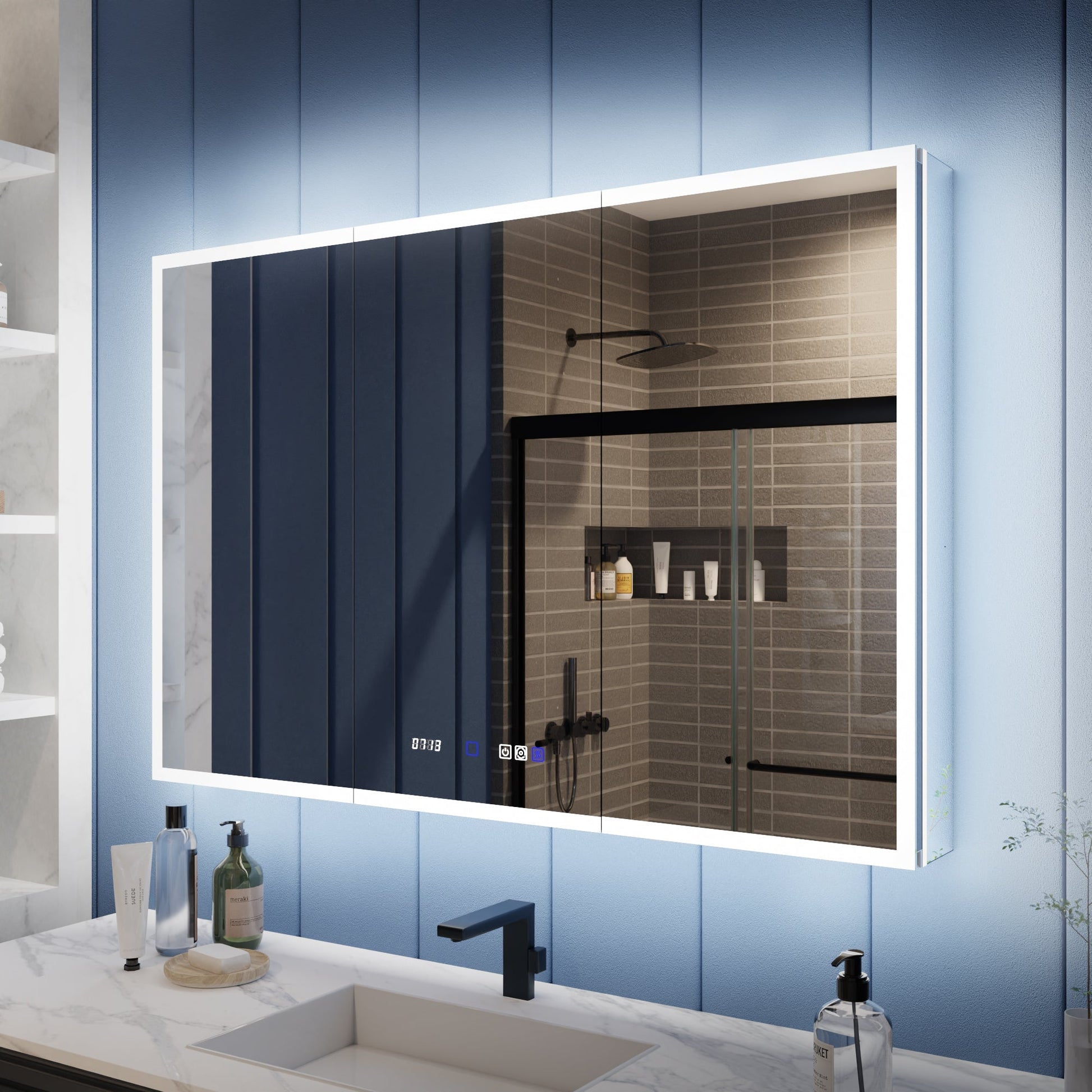 Illusion 48" x 32" LED Lighted Medicine Cabinet with Magnifiers Front and Back Light