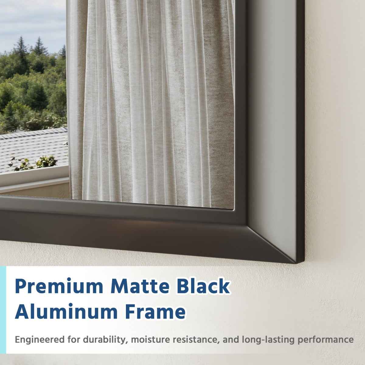 16" x 24" Modern, Elegant Rectangular Wall Mirror with Tempered Glass, Shatterproof, Rust-Resistant Black Frame Aluminum Frame for Bathroom, Living Room & Hallway| Nolhurst