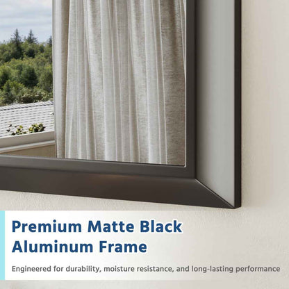 16" x 24" Modern, Elegant Rectangular Wall Mirror with Tempered Glass, Shatterproof, Rust-Resistant Black Frame Aluminum Frame for Bathroom, Living Room & Hallway| Nolhurst