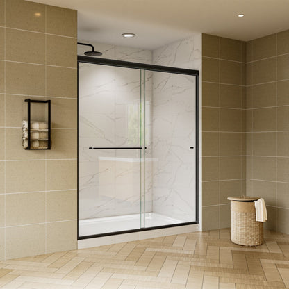 Glide 44-48" x 72" Framed Shower Door in Matte Black,Water Repellent Glass Shower Door,Easy Glide Rollers Sliding Shower Door