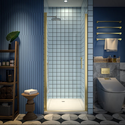Classy 32-34"x72" Frameless Shower Door in Brush Gold,Water Repellent Glass with Seal Strip Parts and Handle,6mm Glass Shower Door - ExBriteUSA
