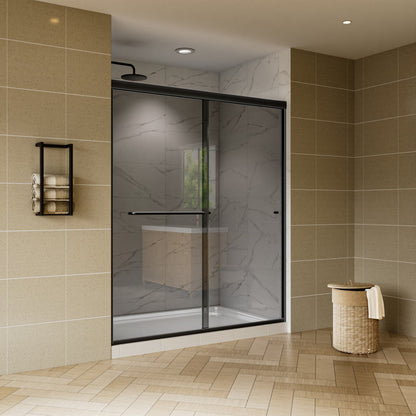 Glide-GR Framed Shower Door 44-48 in. W x 70 in. H Bypass Sliding Shower Enclosure,Matte Black,Double Sliding Smoke Gray Glass