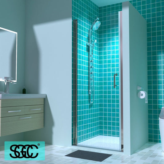 Classy 30-31 1/2" W X 72" H Pivot Shower Doors Semi-Frameless Nickel Hinged Glass Shower Door With Handle
