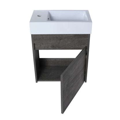 ExBrite 18'' Floating Wall-Mounted Bathroom Vanity with White Resin Sink & Soft-Close Cabinet Door