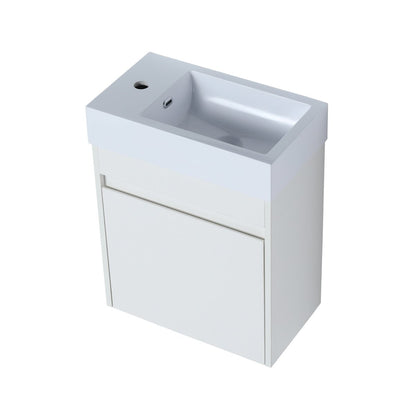 ExBrite 18'' Floating Wall-Mounted Bathroom Vanity with White Resin Sink & Soft-Close Cabinet Door