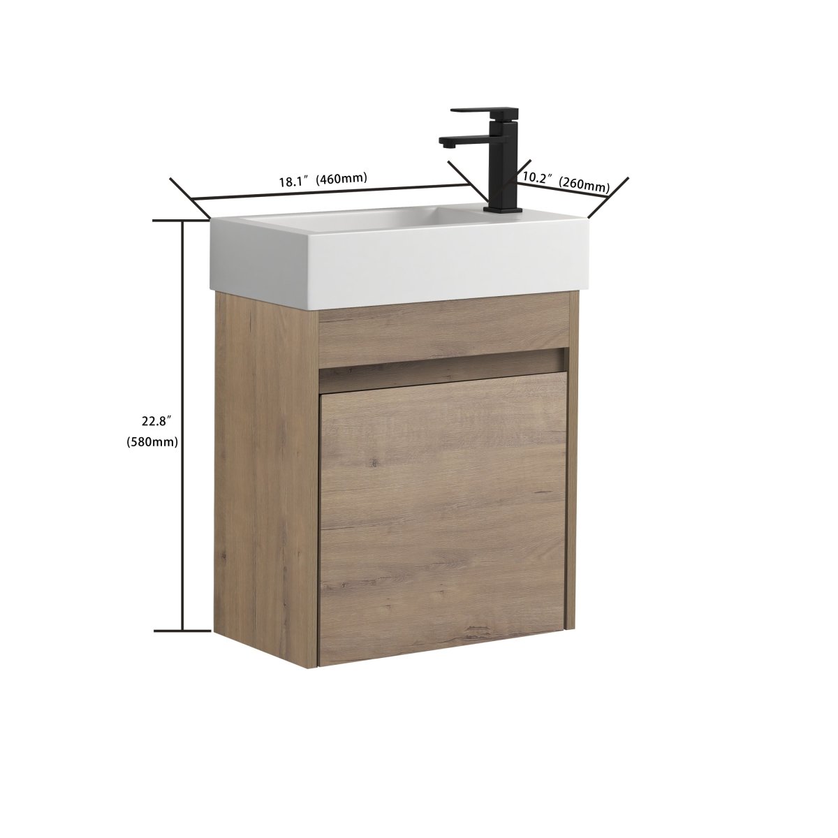 ExBrite 18'' Floating Wall-Mounted Bathroom Vanity with White Resin Sink & Soft-Close Cabinet Door