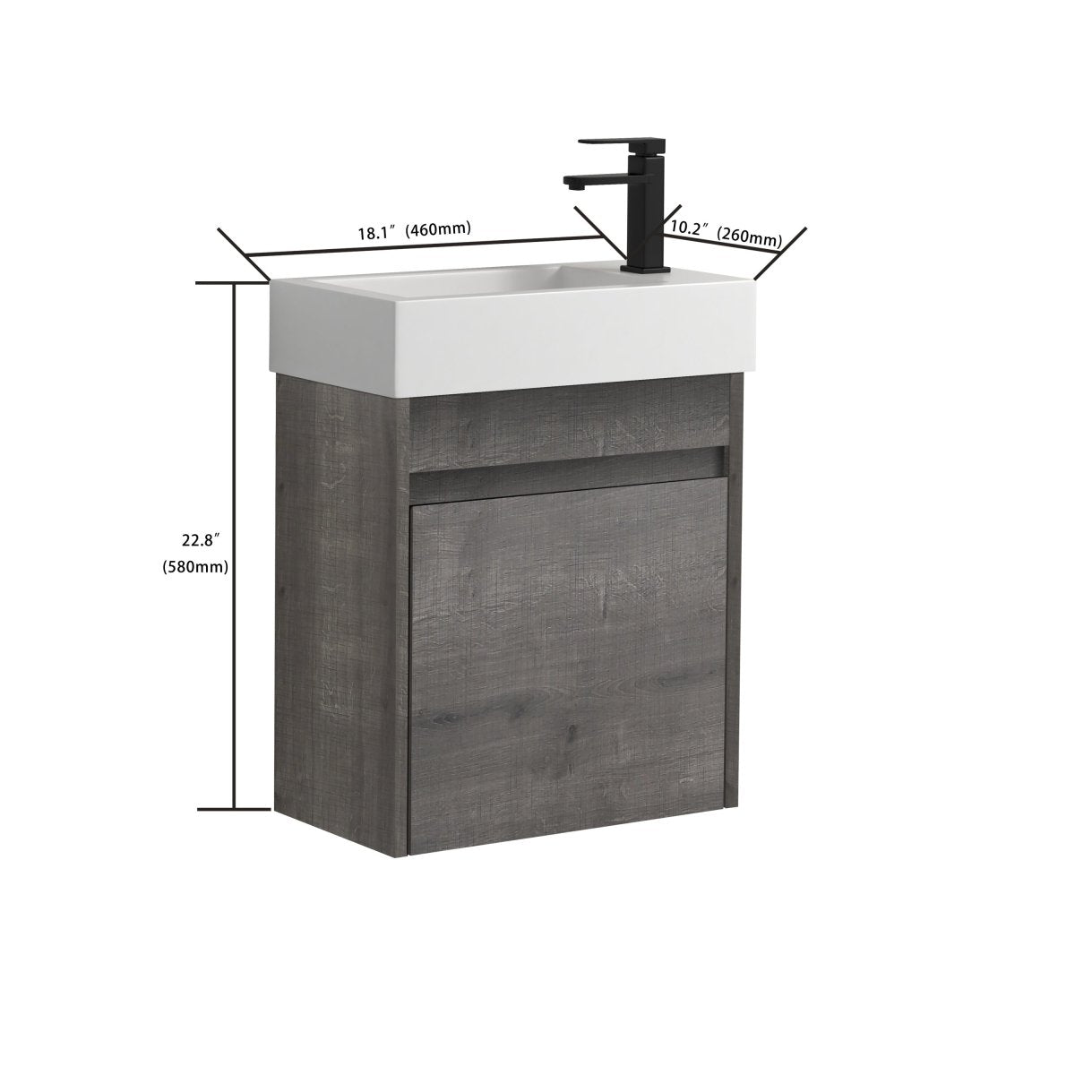 ExBrite 18'' Floating Wall-Mounted Bathroom Vanity with White Resin Sink & Soft-Close Cabinet Door
