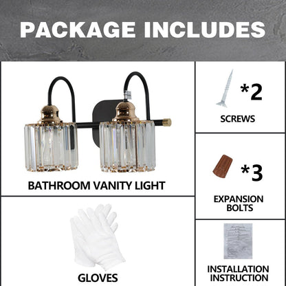 ExBrite 2-light 16" Wide Bathroom Gold Vanity Lights Crystal Vanity Lights Wall Sconces