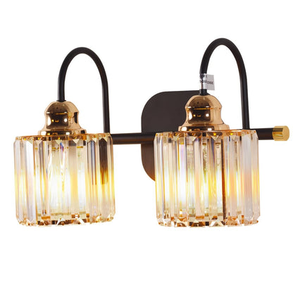 ExBrite 2-light 16" Wide Bathroom Gold Vanity Lights Crystal Vanity Lights Wall Sconces