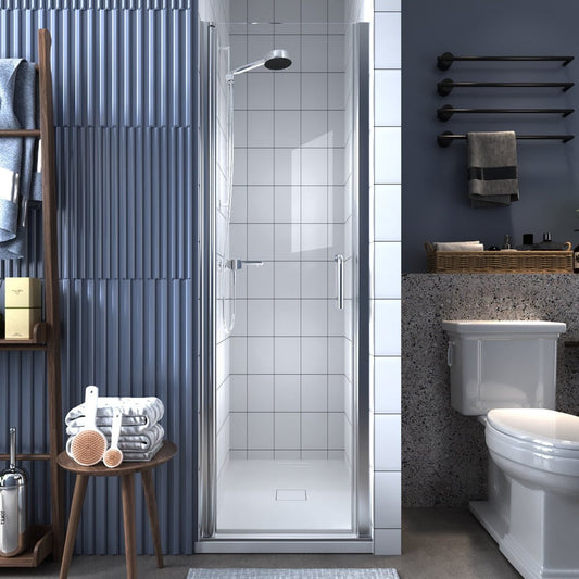 Classy 24-25 1/2" W x 72" H Small Shower Door Hinged Pivot Chrome Install Clear Glass Shower Door
