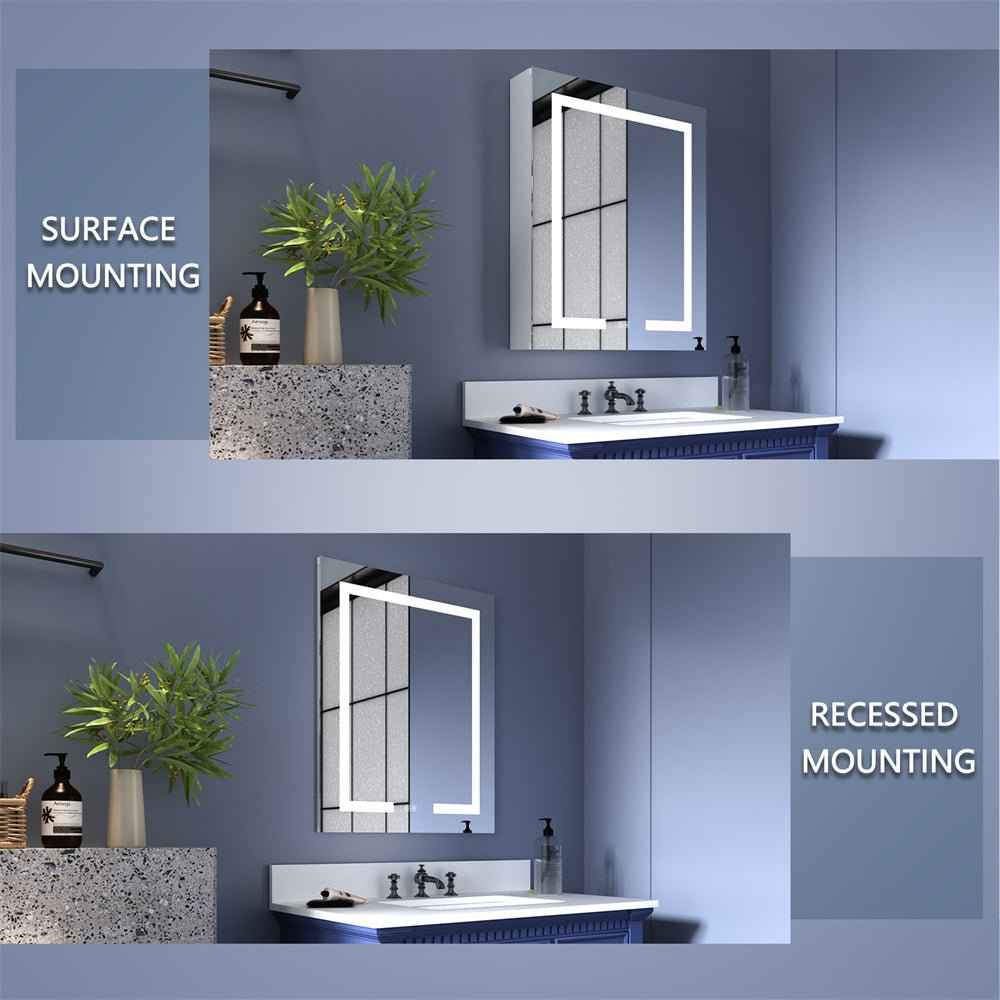 Boost-M1 24" W x 30" H Light Medicine Cabinet Recessed or Surface Mount Aluminum Adjustable Shelves Vanity Mirror Cabinet,Hinge on the Right