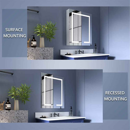 Boost-M1 24" W x 30" H Light Medicine Cabinet Recessed or Surface Mount Aluminum Adjustable Shelves Vanity Mirror Cabinet,Hinge on the Right