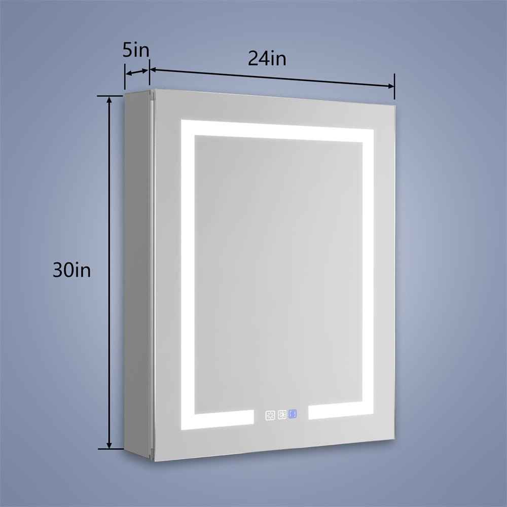 Boost-M1 24" W x 30" H Light Medicine Cabinet Recessed or Surface Mount Aluminum Adjustable Shelves Vanity Mirror Cabinet,Hinge on the Right