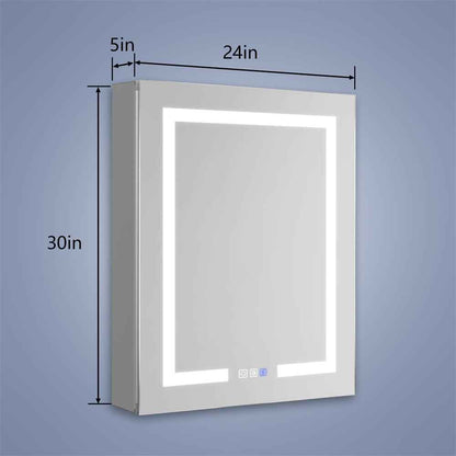 Boost-M1 24" W x 30" H Light Medicine Cabinet Recessed or Surface Mount Aluminum Adjustable Shelves Vanity Mirror Cabinet,Hinge on the Right