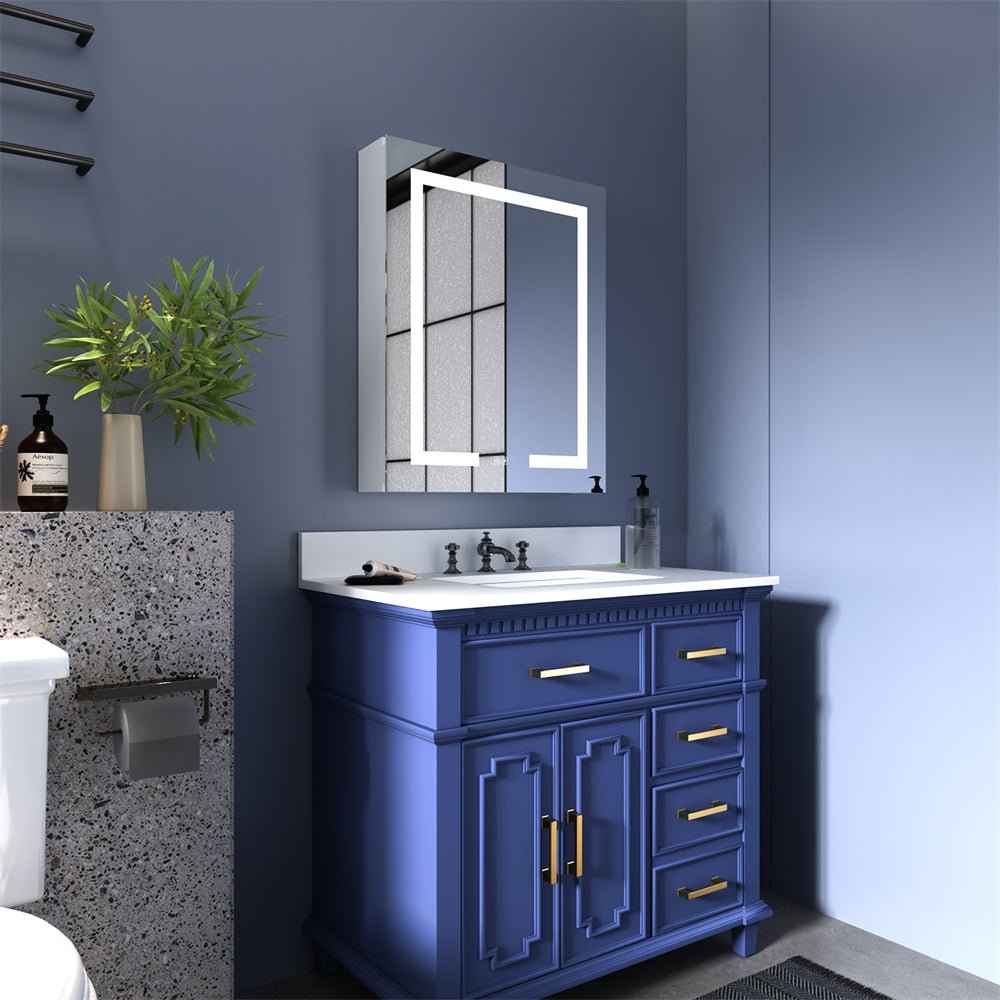 Boost-M1 24" W x 30" H Light Medicine Cabinet Recessed or Surface Mount Aluminum Adjustable Shelves Vanity Mirror Cabinet,Hinge on the Right