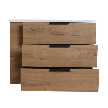 ExBrite 30" Oak Bathroom Vanity With Top Adjustable Side Shelf