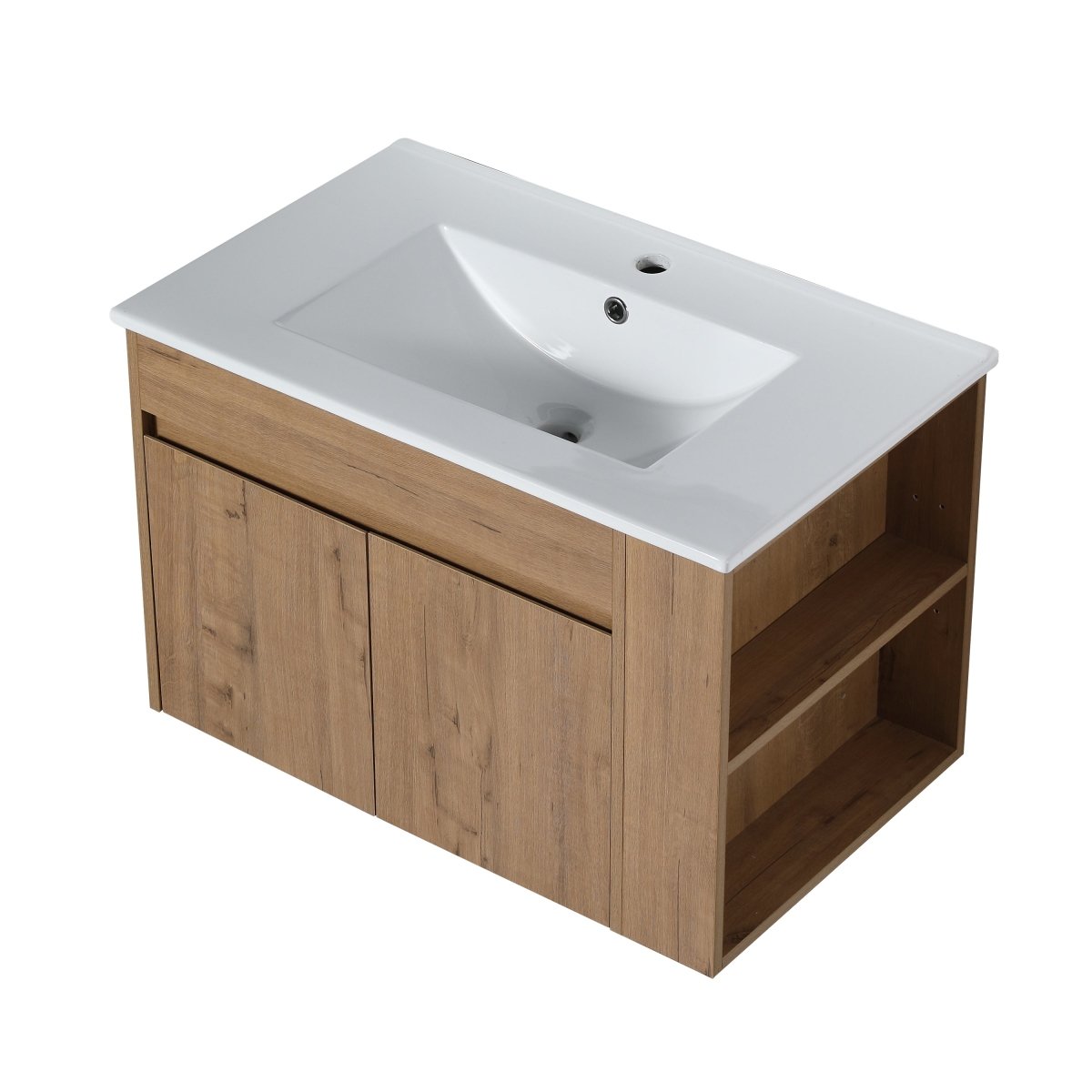 ExBrite 30" Wall Mount Floating Vanity with White Ceramic Basin and Adjust Open Shelf