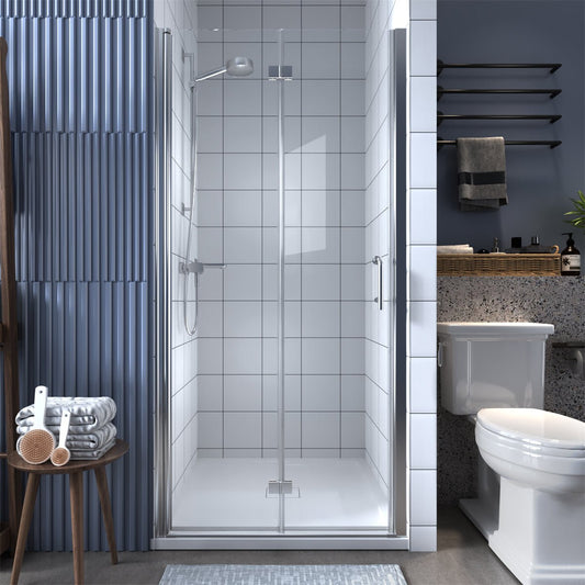 Adapt 36-37 1/2" W x 72" H Bifold Semi-Frameless Swing Shower Door in Chrome 36 Wide Shower Door