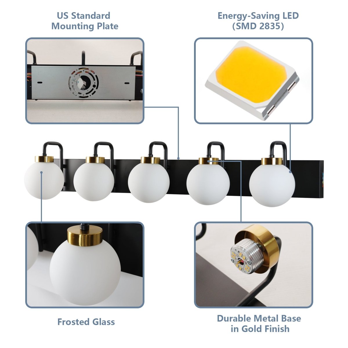 ExBrite 40" 5 - Light LED Vanity Light with Dimmable Switch & Tri - Color Temperature