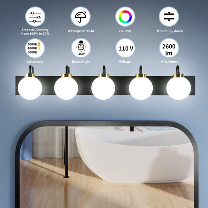 ExBrite 40" 5 - Light LED Vanity Light with Dimmable Switch & Tri - Color Temperature