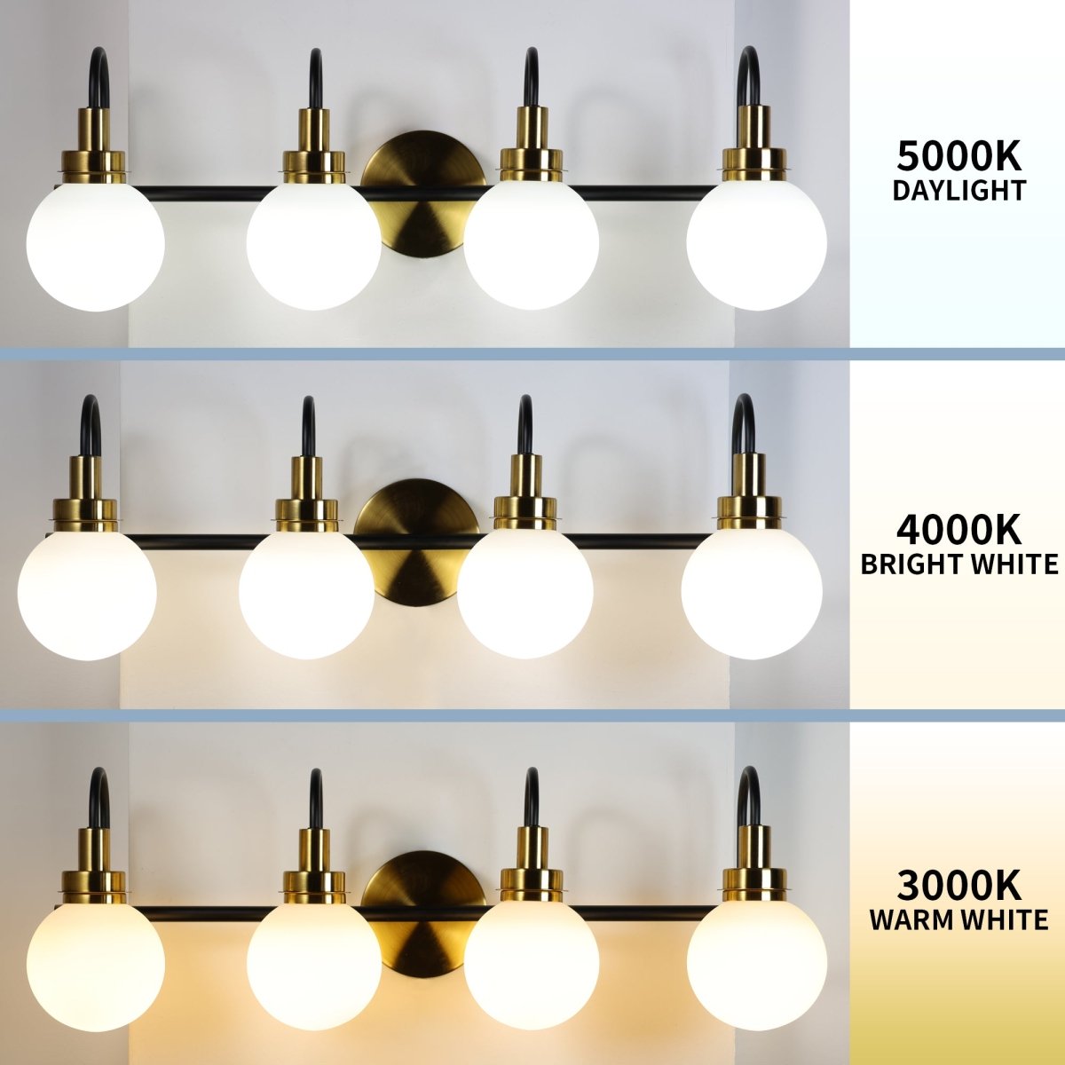 ExBrite Farmhouse Style 4-Light LED Vanity Light Fixture with Dimmable Switch