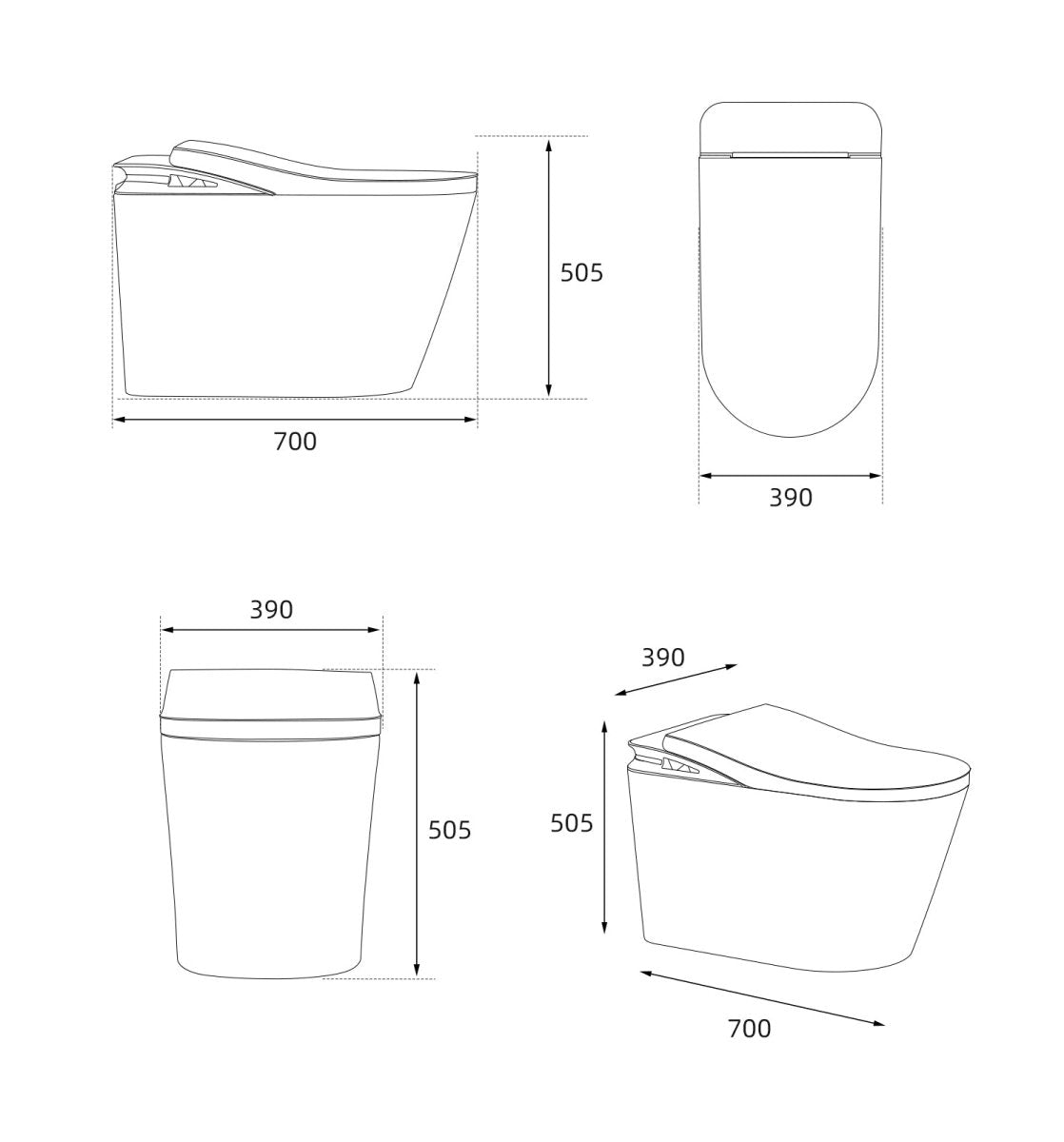 Exbrite Smart Toilet With Foot Sensing Open Cover & Seat, Buttons Control, Night Light, Leakage Protection, Side Knob With Multiple Controls, Remote Control, Auto Flushing, White Screen