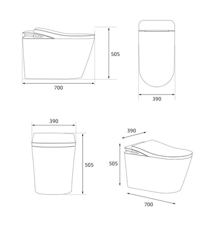 Exbrite Smart Toilet With Foot Sensing Open Cover & Seat, Buttons Control, Night Light, Leakage Protection, Side Knob With Multiple Controls, Remote Control, Auto Flushing, White Screen