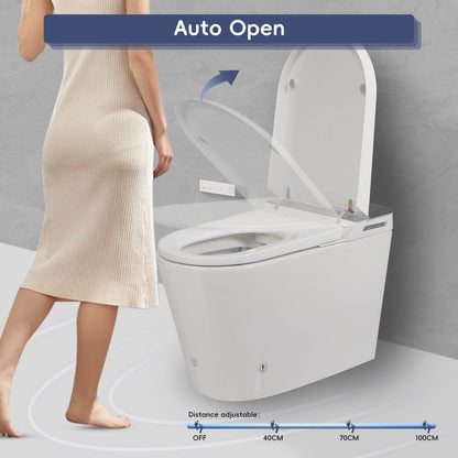 ExBrite Tankless Smart Toilet with Bidet Built In,Auto Open & Close,Wider Bidet with Heated Seat, Warm Water and Dry, Foot Sensor, LED Display, Remote Control