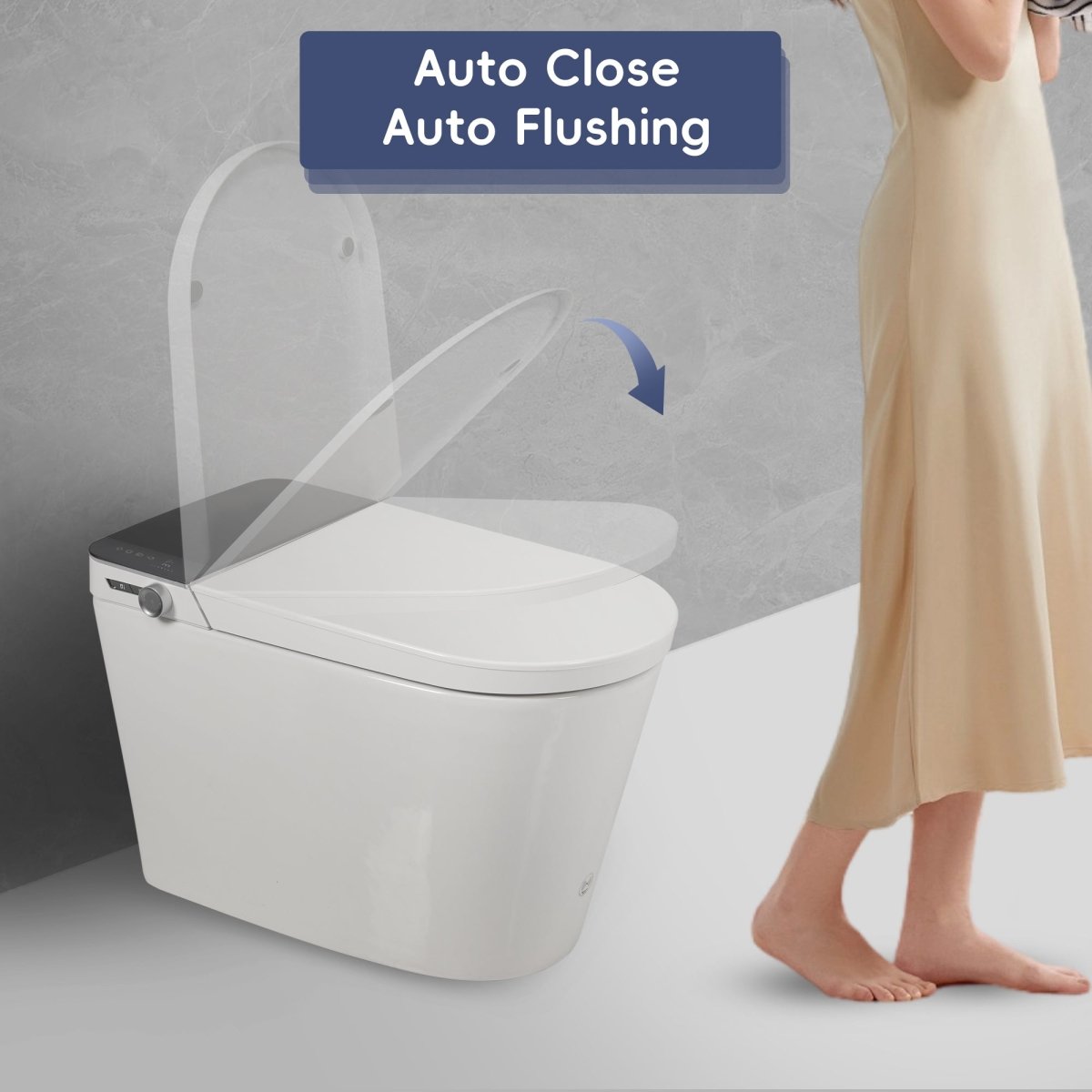 ExBrite Tankless Smart Toilet with Bidet Built In,Auto Open & Close,Wider Bidet with Heated Seat, Warm Water and Dry, Foot Sensor, LED Display, Remote Control