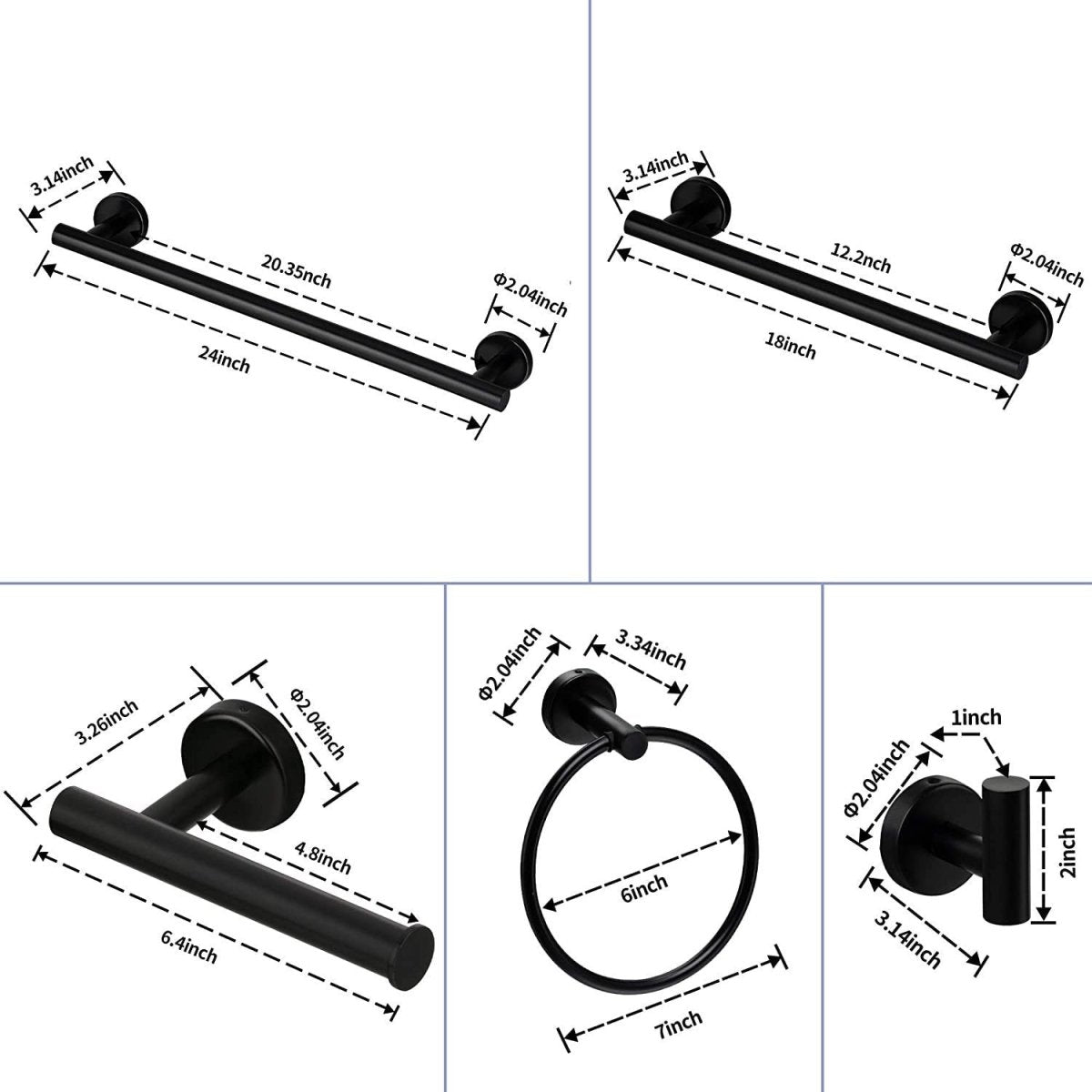 ExBrite Wall Mount Towel Rack Set 6 Piece Stainless Steel for Bathroom
