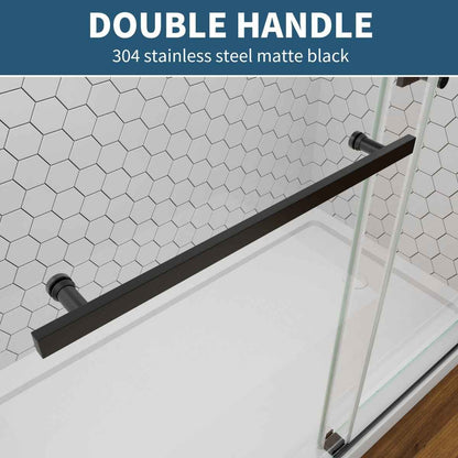 ExRoll 56"-60" Width x 74" Height Shower Sliding Glass,Clear Tempered Glass,Matte Black,Horizontal Handle,Smooth Door Closing