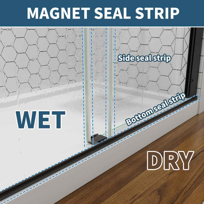 ExRoll 56"-60" Width x 74" Height Shower Sliding Glass,Clear Tempered Glass,Matte Black,Horizontal Handle,Smooth Door Closing