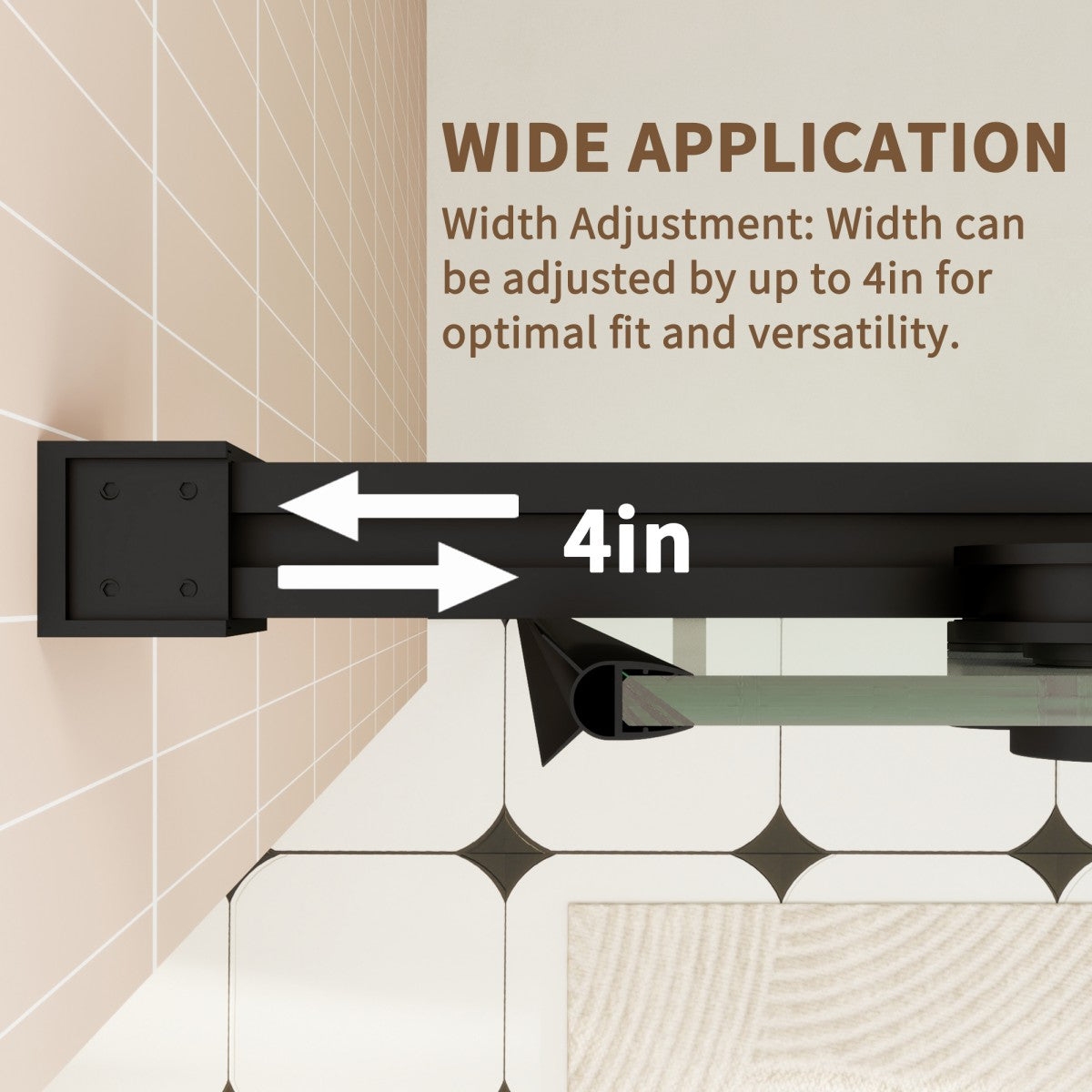 ExRoll-P Allsumhome 56"-60"W x 76"H Frameless Double Sliding Shower Door,10mm Tempered Glass Shower Enclosure,Easy Clean Coat,Matte Black,Buffer