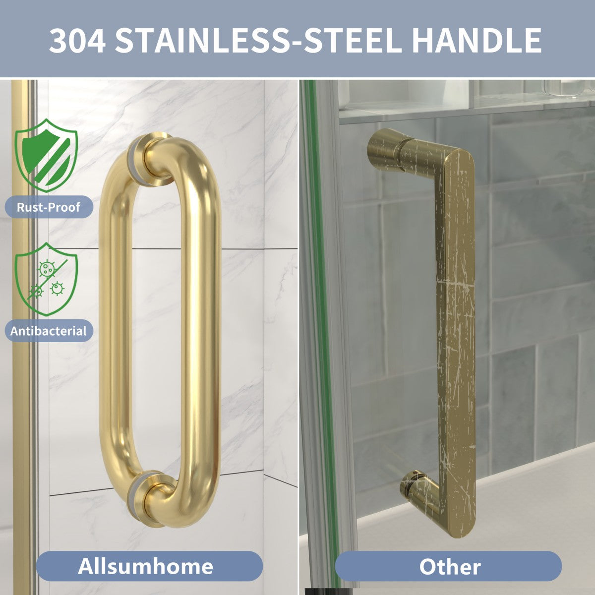 Valor 24"x72" Frameless Shower Door in Brush Gold,Water Repellent Glass with Seal Strip Parts and Handle,Glass Hinged Shower Door