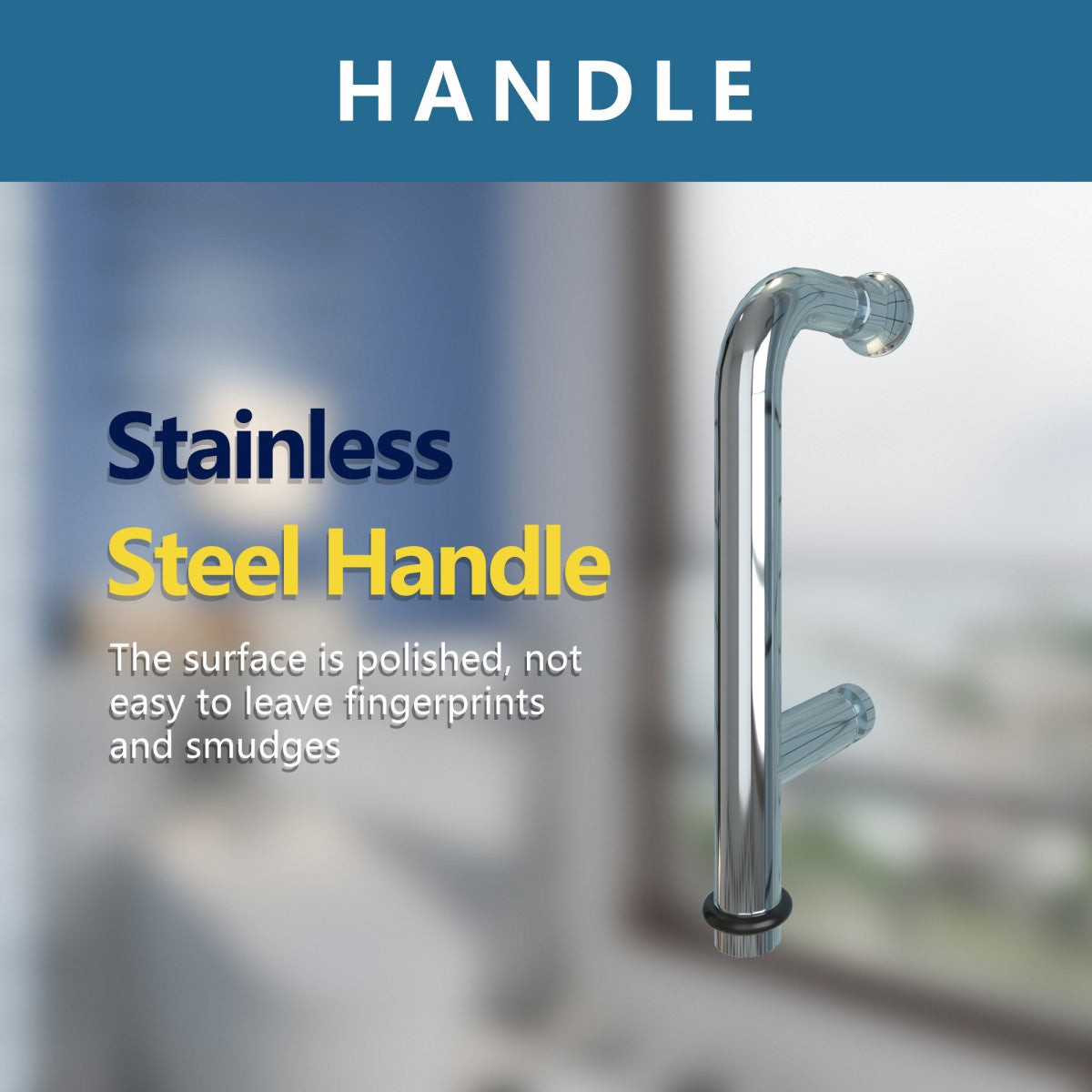 Stainless steel handle on Exbrite Adapt Bifold Shower Door, polished surface, fingerprint-resistant.