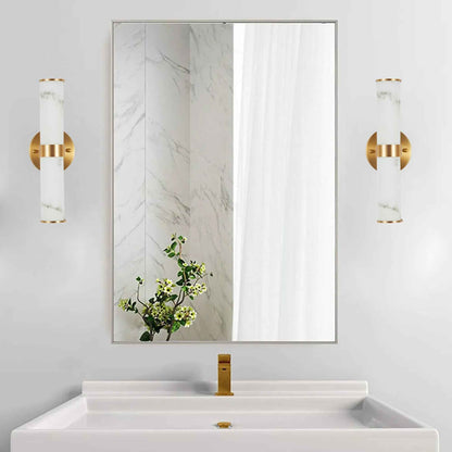 Exbrite Set of 2 Modern Marble-Effect Resin Wall Sconces with Gold Accents �C Elegant LED-Compatible Vanity Lights for Bedroom, Living Room & Hallway(Only Inoor)
