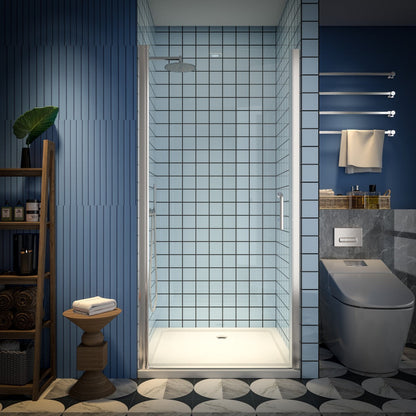 Classy 36-38" W X 72" H Pivot Semi-Frameless Glass Shower Door,Pivot Swing Shower Doors,Brushed Nickel,Clear Tempered Glass - ExBriteUSA