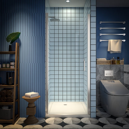 Classy 32-34" W x 72" H Pivot Shower Door Semi-Frameless Hinged In Nickel Install Glass Shower Door - ExBriteUSA