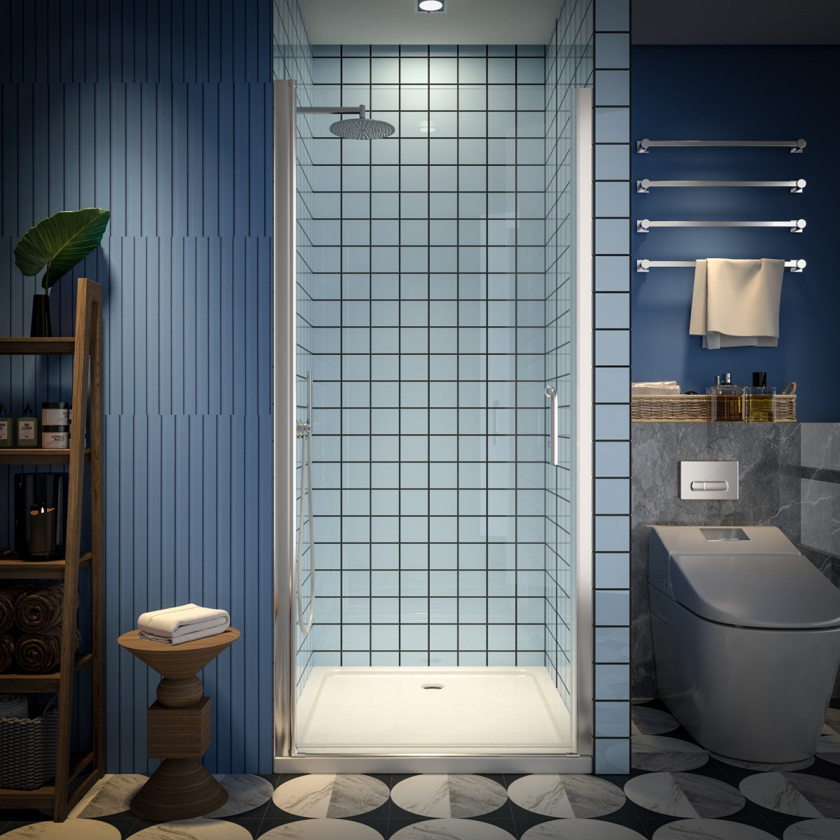 Classy 34-36" W x 72" H Hinged Pivot Semi-Frameless Shower Door Brushed Nickel Install Glass Shower Door - ExBriteUSA