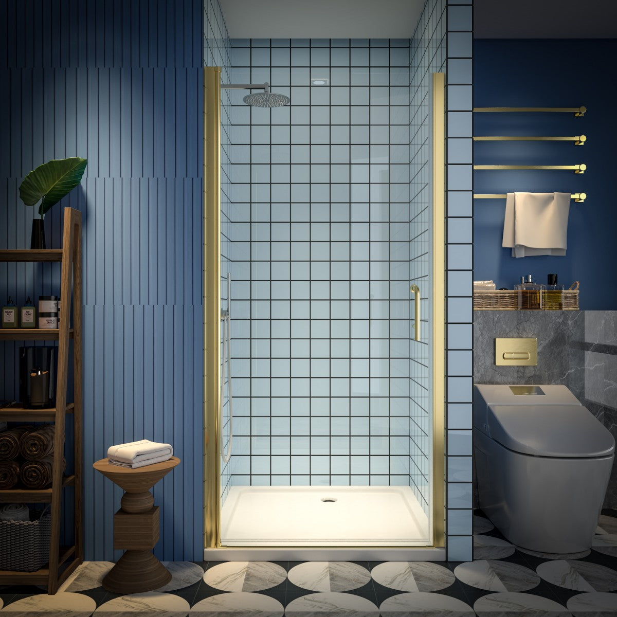 Classy 36-38"x72" Frameless Shower Door in Brush Gold,Water Repellent Glass with Seal Strip Parts and Handle,6mm Glass Shower Door - ExBriteUSA