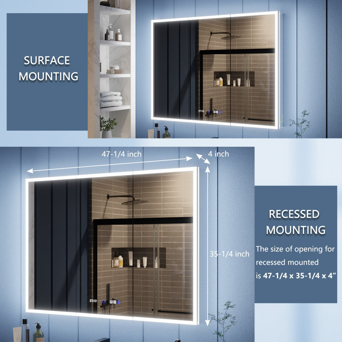 Illusion 48" x 36" LED Lighted Medicine Cabinet with Magnifiers Front and Back Light-BMA
