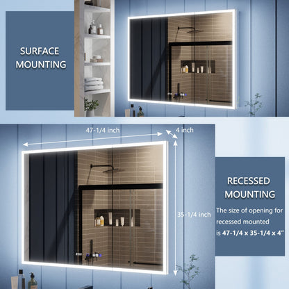 Illusion 48" x 36" LED Lighted Medicine Cabinet with Magnifiers Front and Back Light-BMA